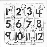 FICHAS CON LOS NUMEROS DEL 1 AL 12 EN INGLES PARA PINTAR